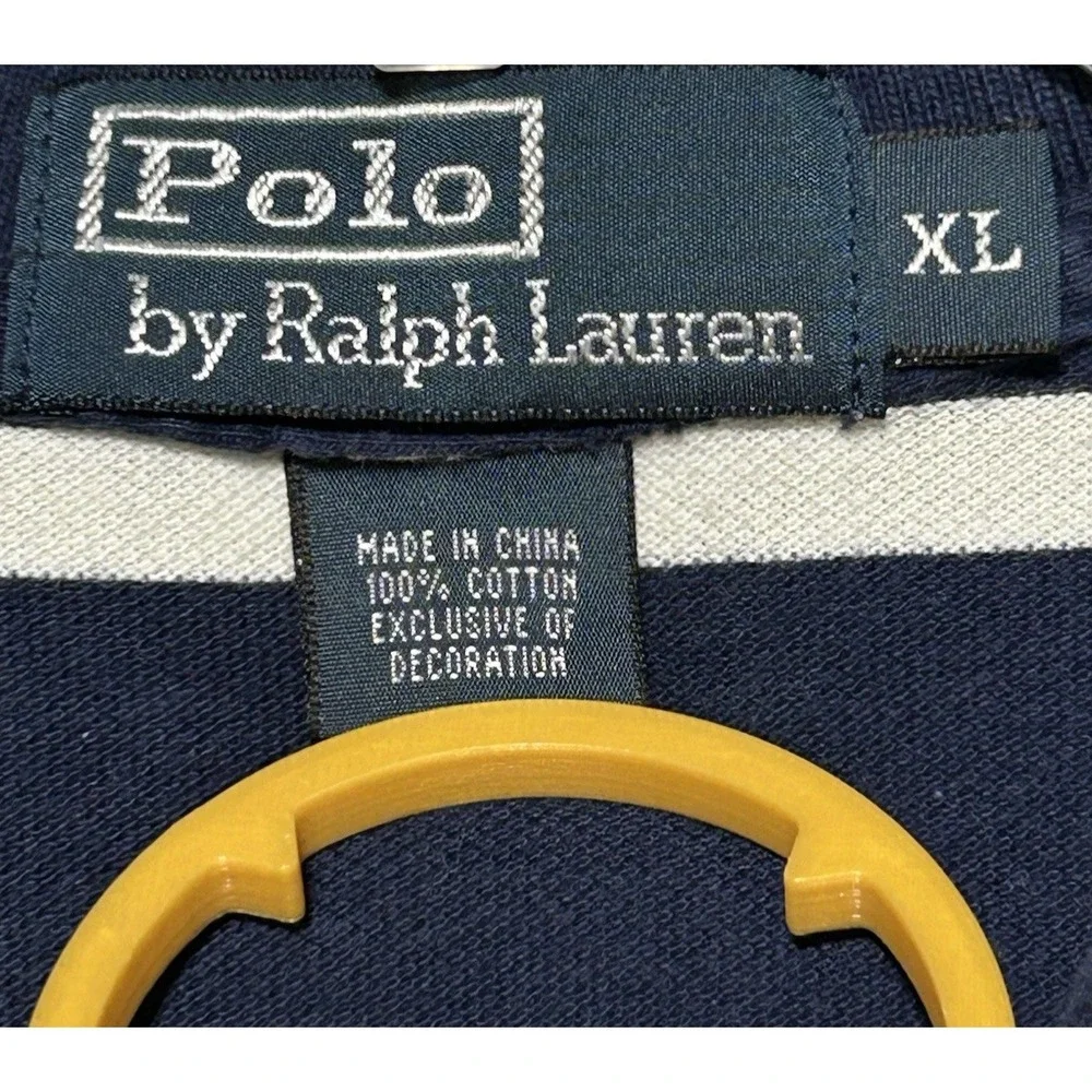 Polo Ralph Lauren Mens Black White Striped‎ Short Sleeve Polo Shirt Pocket Sz XL